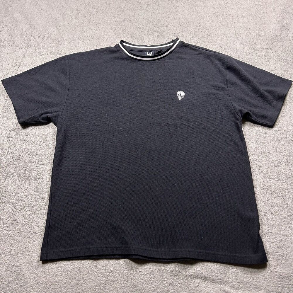 WXYZ MFG CO T Shirt Men XL Embroidered Black Skull Ringer Collar Tee